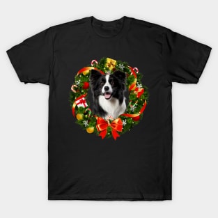 Funny Border Collie Christmas Wreath Ornament T-Shirt